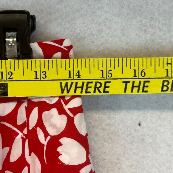 TALBOTS Midi Skirt 6P Red White Floral Print Cotton Lined A-Line Tie Textured - Picture 7 of 13